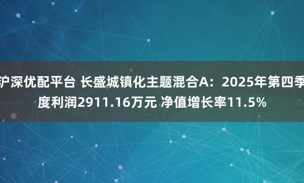 沪深优配平台 长盛城镇化主题混合A：2025年第四季度利润2911.16万元 净值增长率11.5%